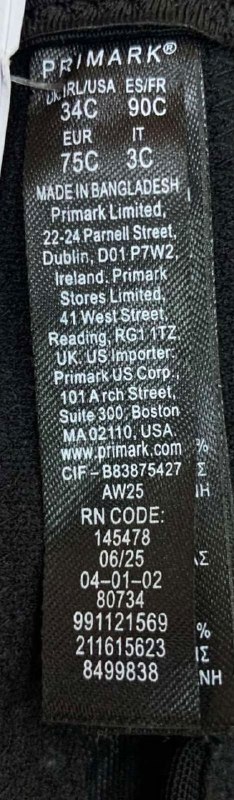 Бюстгальтер PRIMARK · розмір 34C(UK),75C(EUR)