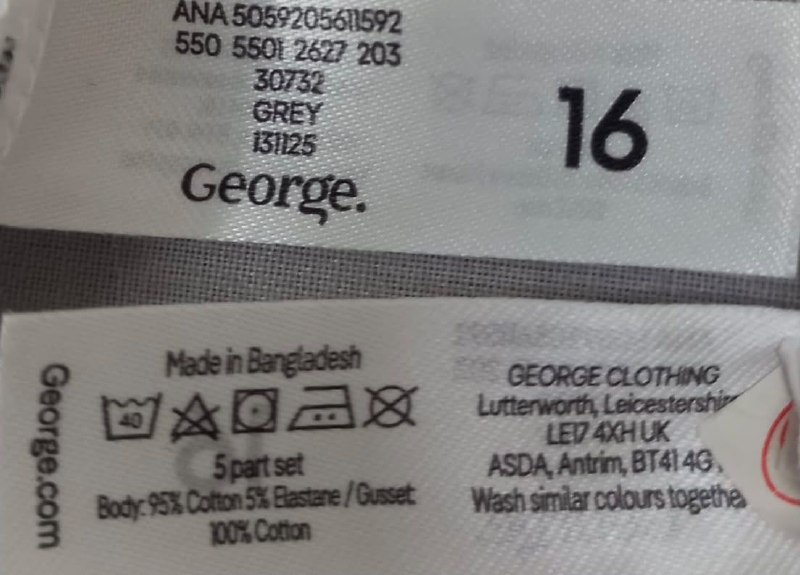 Білизна George (4 од) · розмір 16
